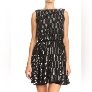 NWT Anna-Kaci Open Back Black and Silver Sequin Women's Dress
